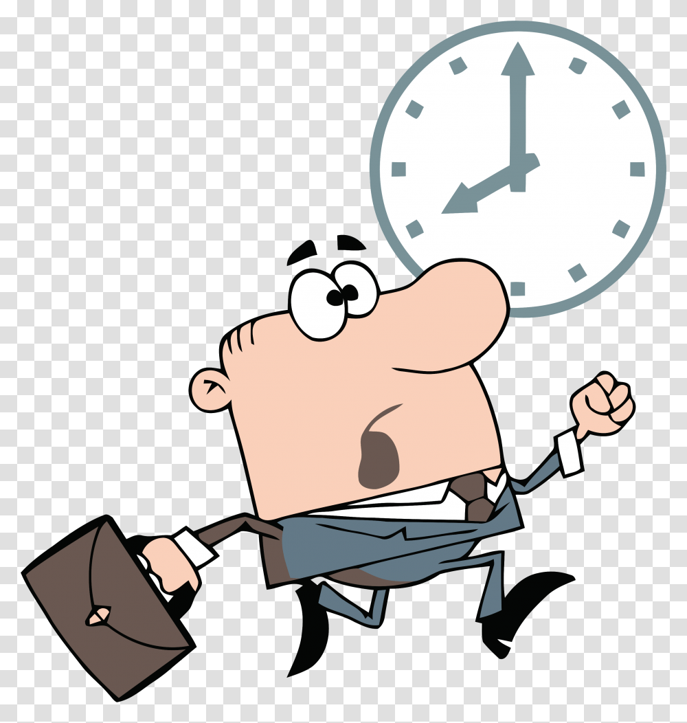 Clipart Image Business Man Racing The Clock To Get Late Clip Art, Lawn Mower, Tool, White Board Transparent Png