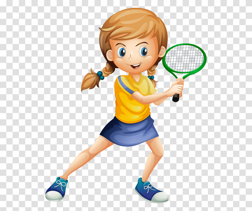 Clipart Kid Tennis Tennis Cartoon, Person, Tennis Racket, Sport, Girl Transparent Png