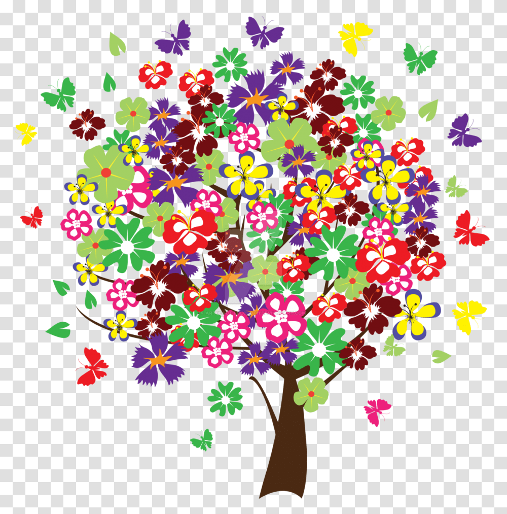 Clipart Of Colorful Tree Colorful Tree Vector, Floral Design, Pattern, Rug Transparent Png