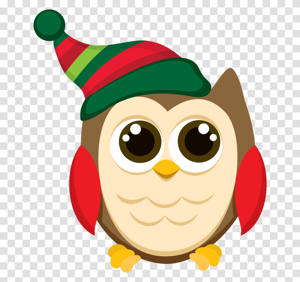 Clipart Of December Asin And Owls January Christmas Owl Cool Christmas Elf Clipart, Clothing, Apparel, Party Hat, Cap Transparent Png