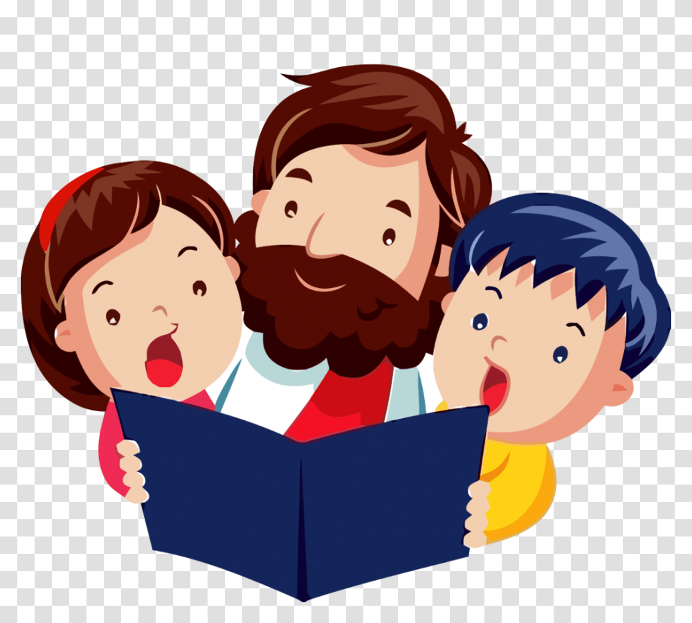 Clipart Of Jesus With Child Winging, Reading, Crowd, Family Transparent Png
