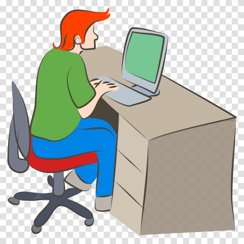 Clipart People Sitting Around Computer Clip Art Images, Furniture, Electronics, Pc, Table Transparent Png