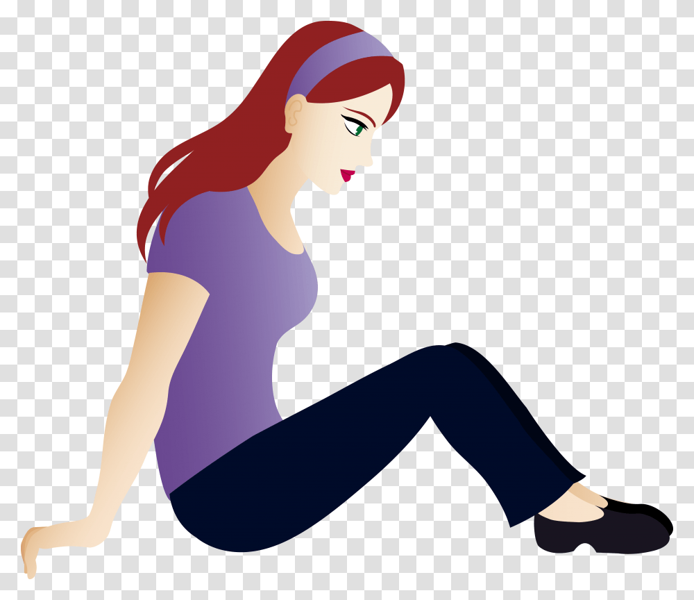 Clipart People Sitting Cartoon Girl With Brown Hair, Person, Human, Pants Transparent Png
