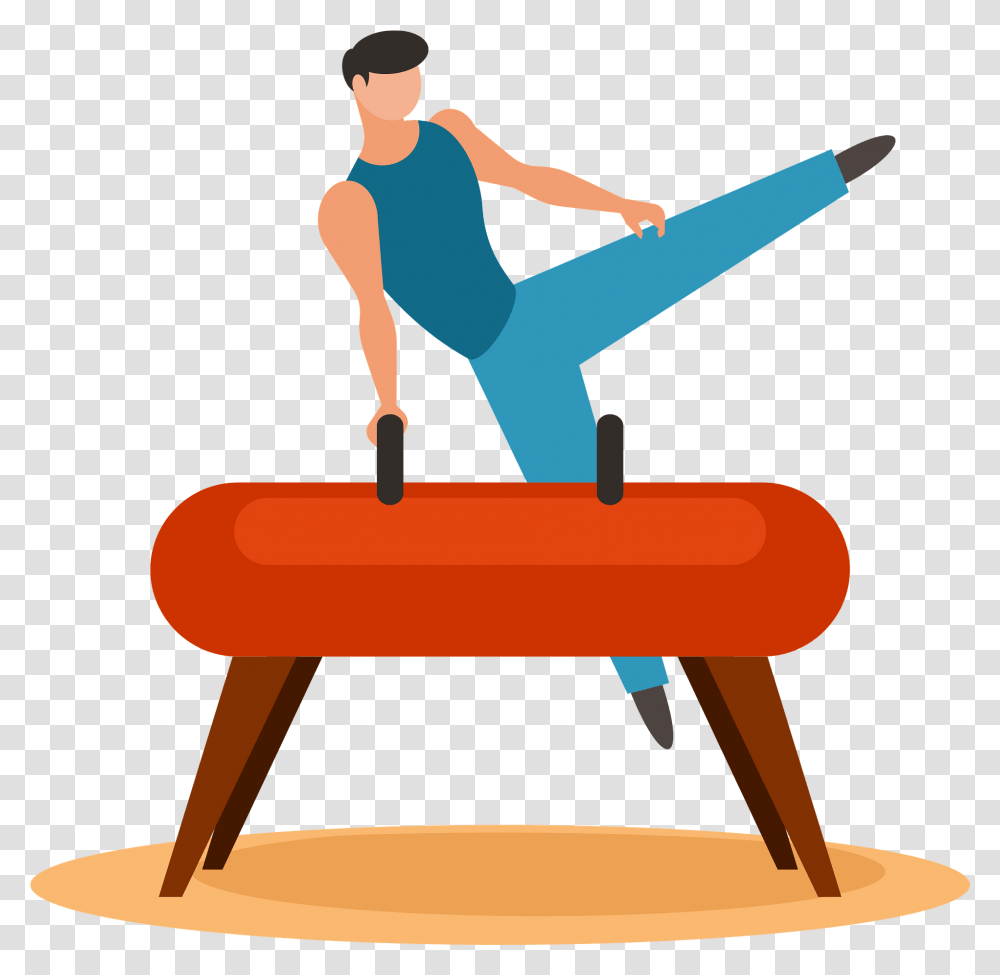 Clipart Pommel Horse, Person, Furniture, Sport, Text Transparent Png