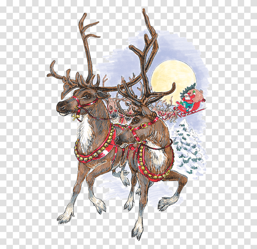 Clipart Reindeer Realistic Vintage Santa And Reindeers, Antler, Elk, Wildlife, Mammal Transparent Png