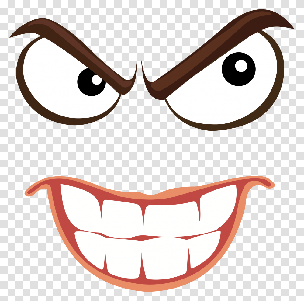 Clipart Sinister Smiley Face Big Image Smiley Face Angry Face, Teeth, Mouth, Label, Text Transparent Png