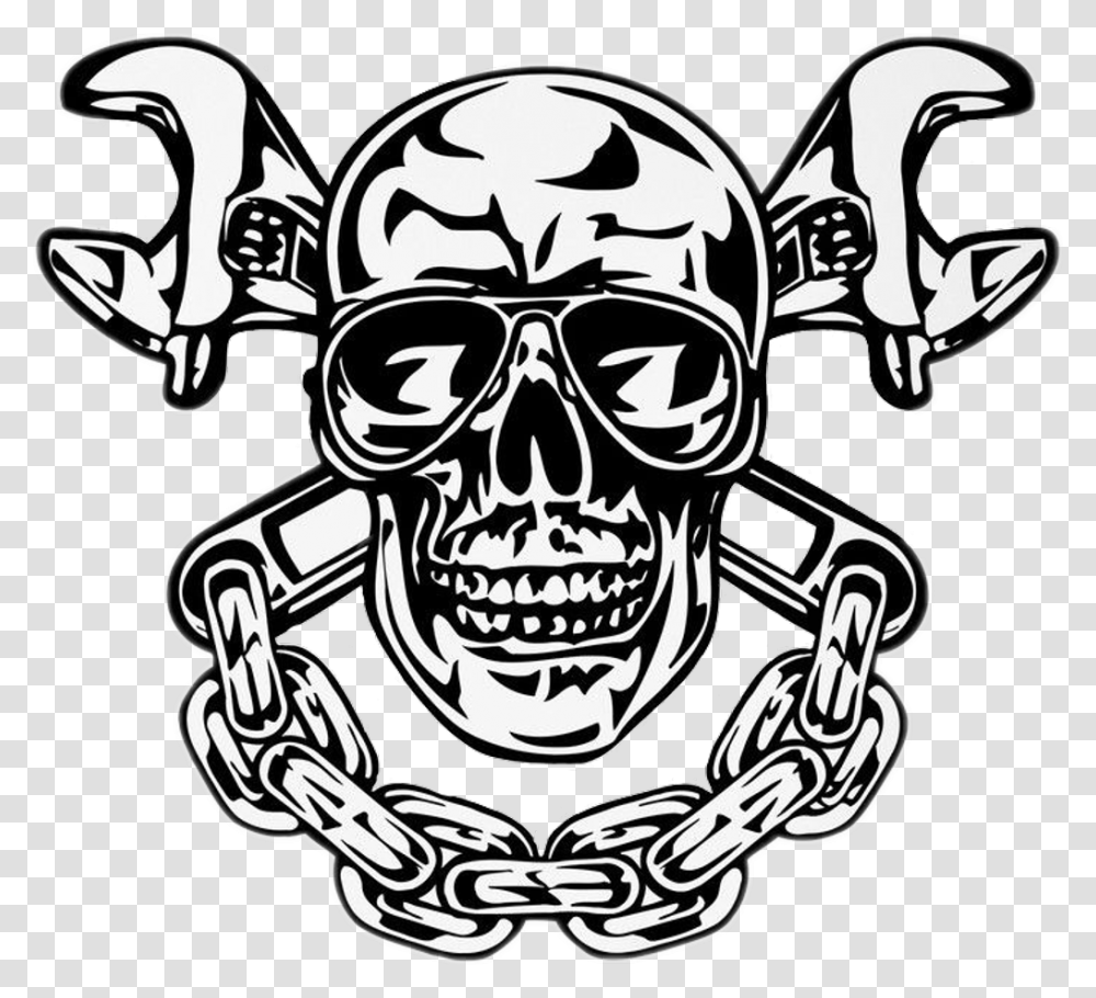 Clipart Skull And Piston Skull With Crossed Wrenches, Pirate, Emblem, Logo Transparent Png