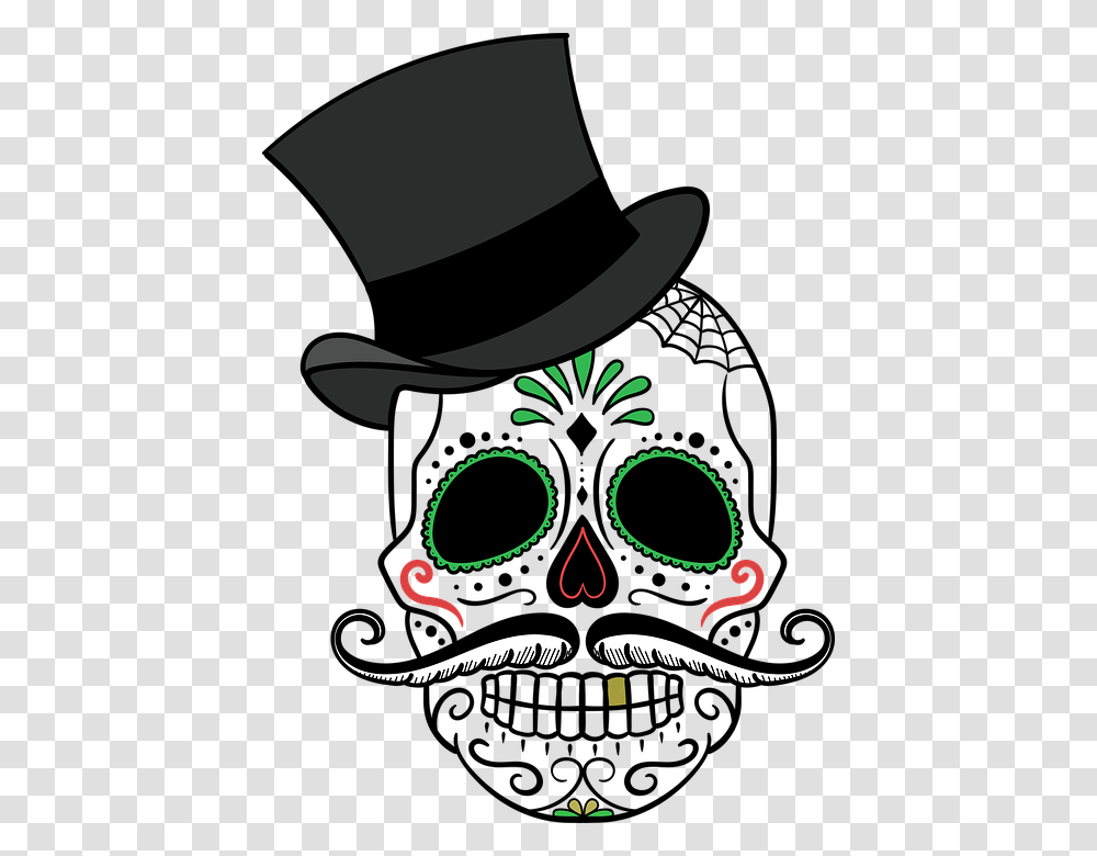 Clipart Skull Female Sugar Skull With Hat, Apparel, Cowboy Hat, Sun Hat Transparent Png