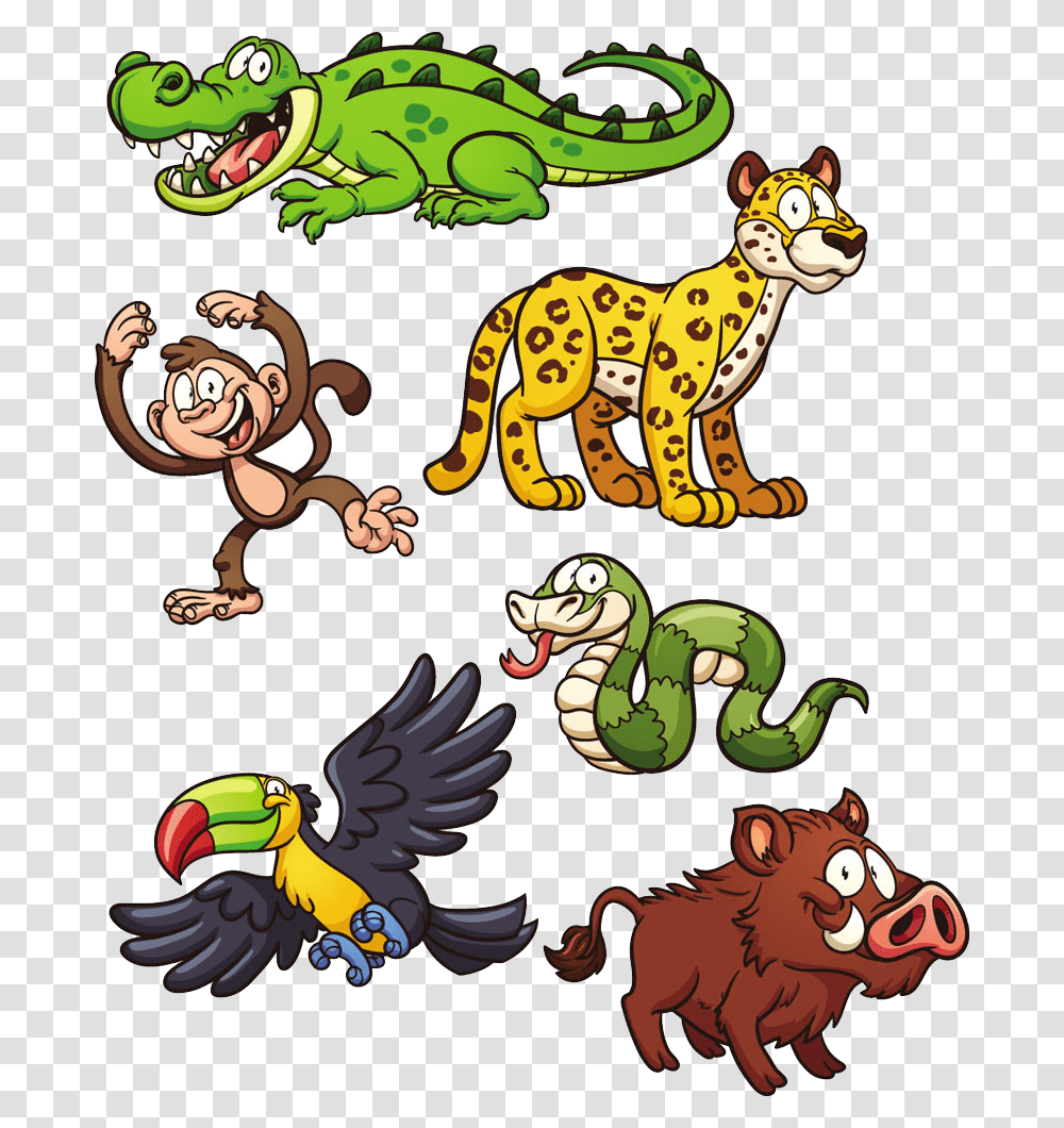 Clipart Snake Wild Animal Crocodile And Jaguar Cartoon, Mammal, Lion, Wildlife Transparent Png