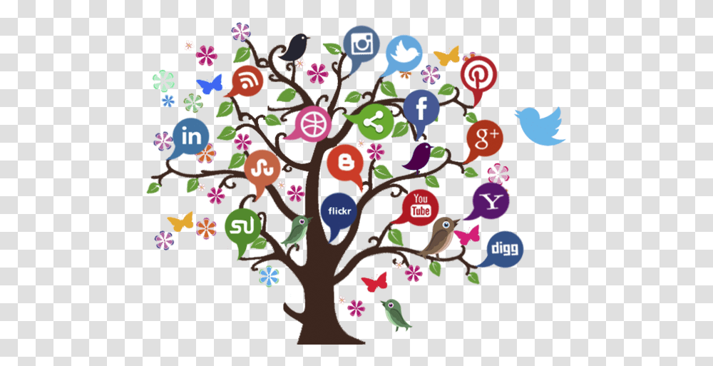 Clipart Tree Social Media Social Media Marketing Tree, Balloon, Bird, Animal Transparent Png