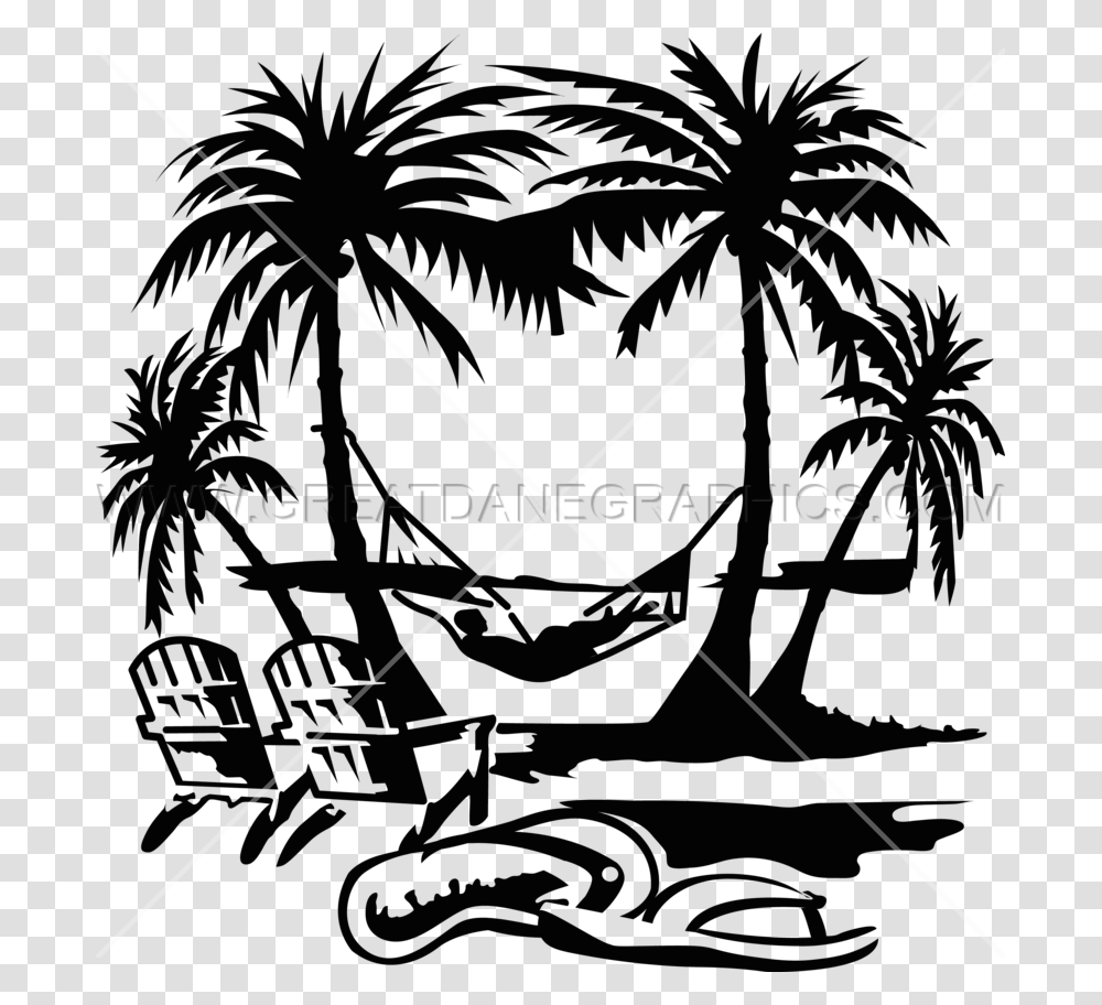 Clipart Waves Palm Tree Palm Tree Beach Clip Art Black And White, Chair, Furniture, Triangle, Plant Transparent Png