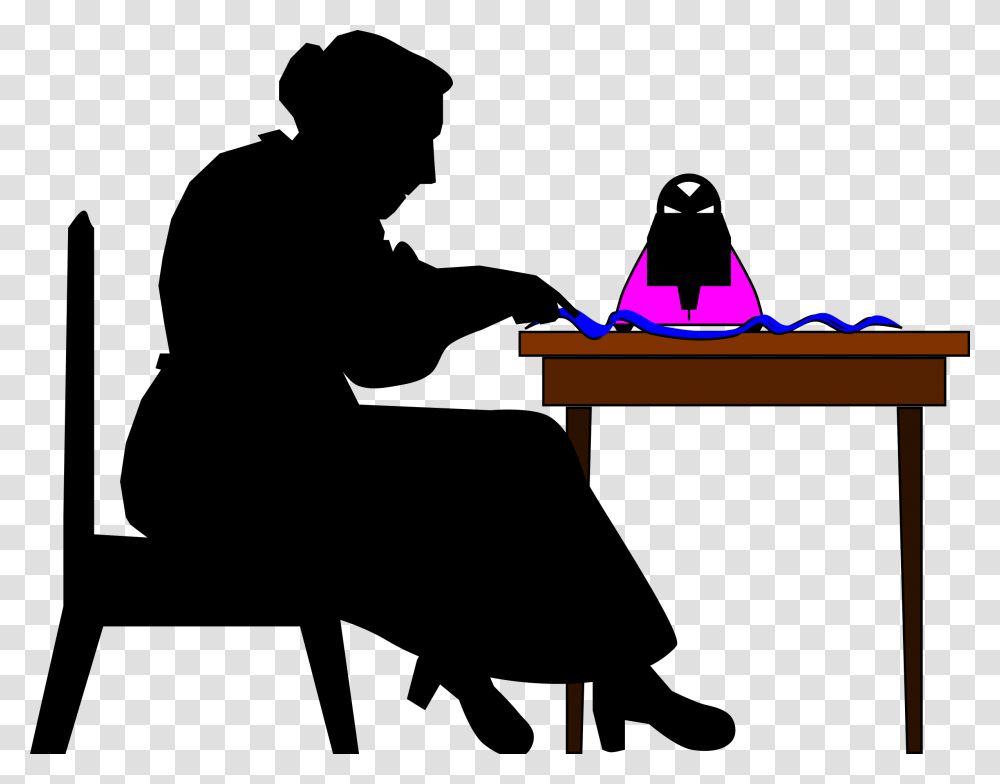 Clipart Woman Sewing Clip Art Person Sewing, Silhouette, Fire, Table Transparent Png