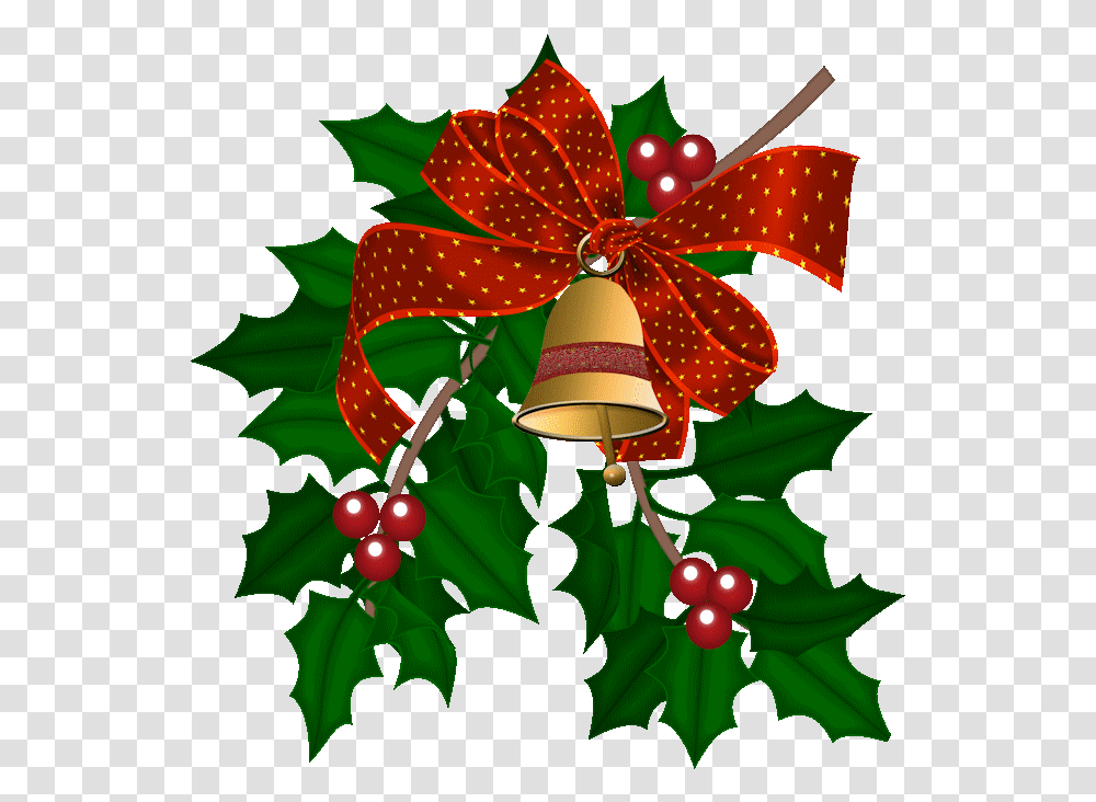 Cloche Et Houx Christmas Bell With Holly Leaves Clip Art, Ornament, Leaf, Plant, Pattern Transparent Png