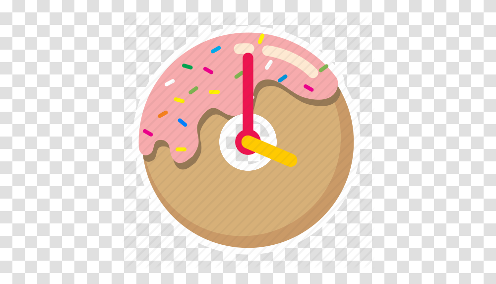 Clock Desert Donut Sprinkles Sweet Time Icon, Sweets, Food, Confectionery, Dessert Transparent Png