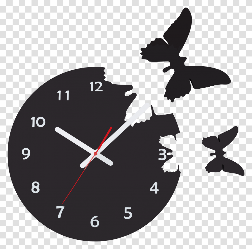 Clock With Butterflies Flying Away, Analog Clock, Wall Clock Transparent Png