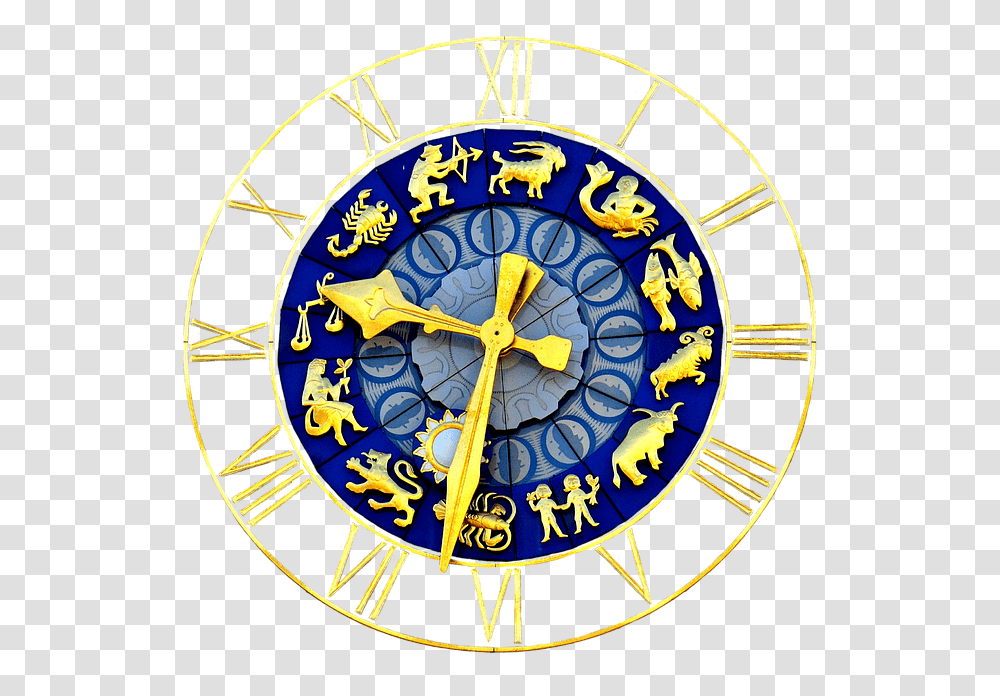 Clock Zodiac Sign Time Of Pointer Dial Gold Blue Old Town Hall, Clock Tower, Architecture, Building Transparent Png