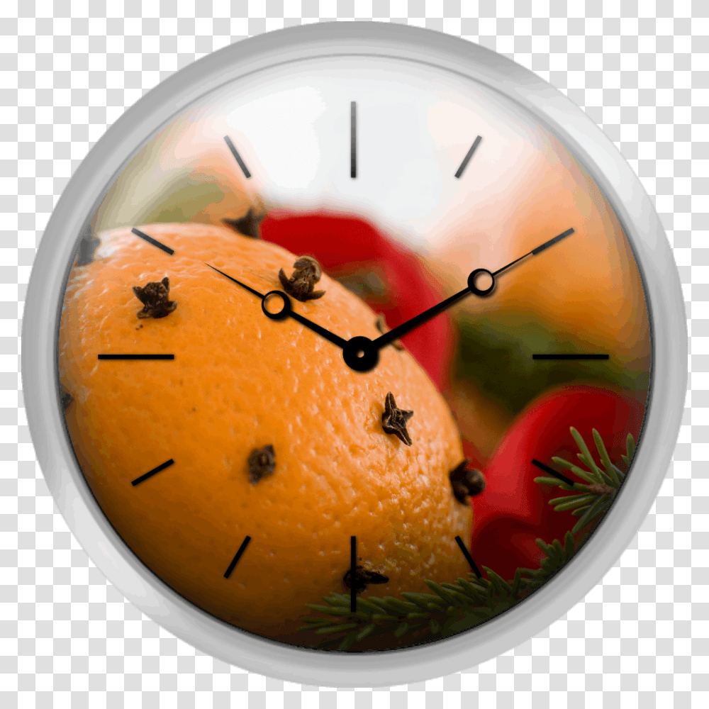 Close Up Of Orange Studded With Cloves Wall Clock, Egg, Food, Analog Clock Transparent Png