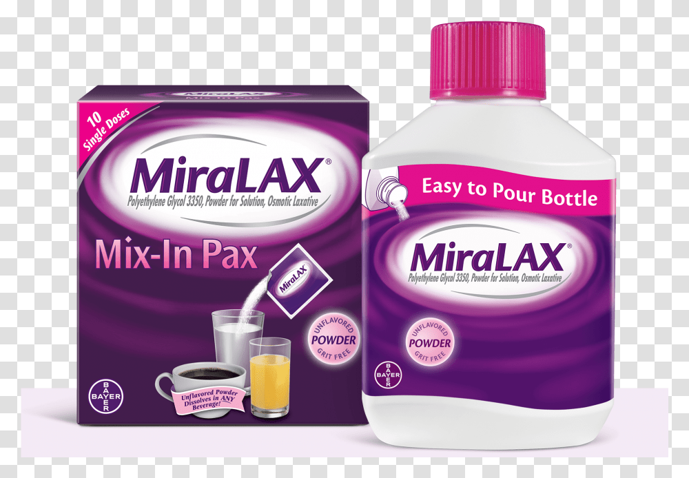 Close Up Product Image Of Miralax Bottle And Box Miralax Packets, Label, Plant, Yogurt Transparent Png