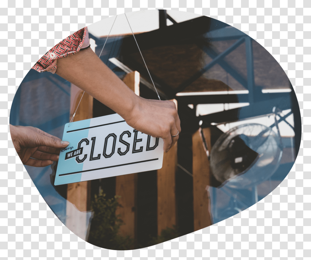 Closed Sign On Retail Shop Signage, Person, Hand, Outdoors Transparent Png