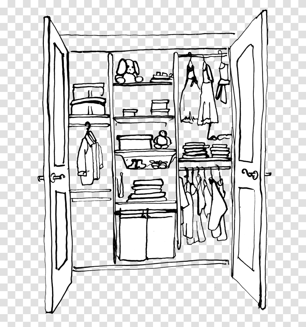 Clothes Closet Clipart Clothes Closet Clipart Black And White, Furniture, Cupboard, Indoors, Wardrobe Transparent Png