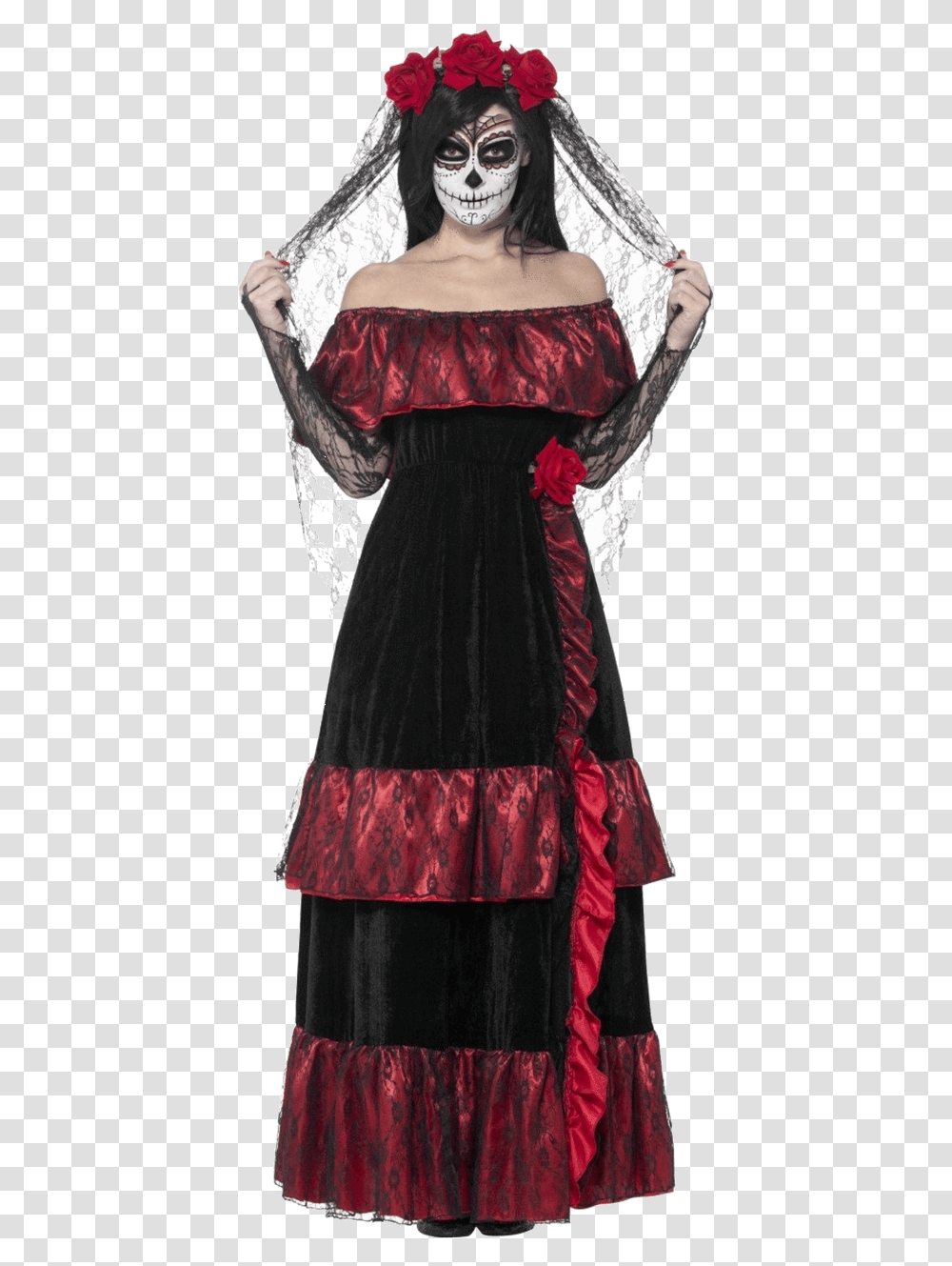 Clothes Shoes Accessories Ladies Day Of The Dead Outfits, Clothing, Dress, Velvet, Person Transparent Png