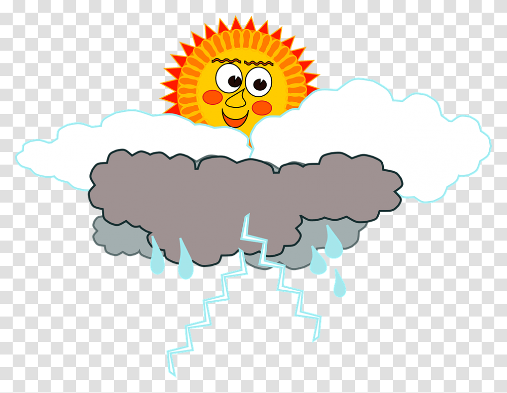 Clouds Face Rain Sol Nuvem Chuva Raio Tempo Sun Sol Com Nuvem De Chuva, Animal, Invertebrate Transparent Png