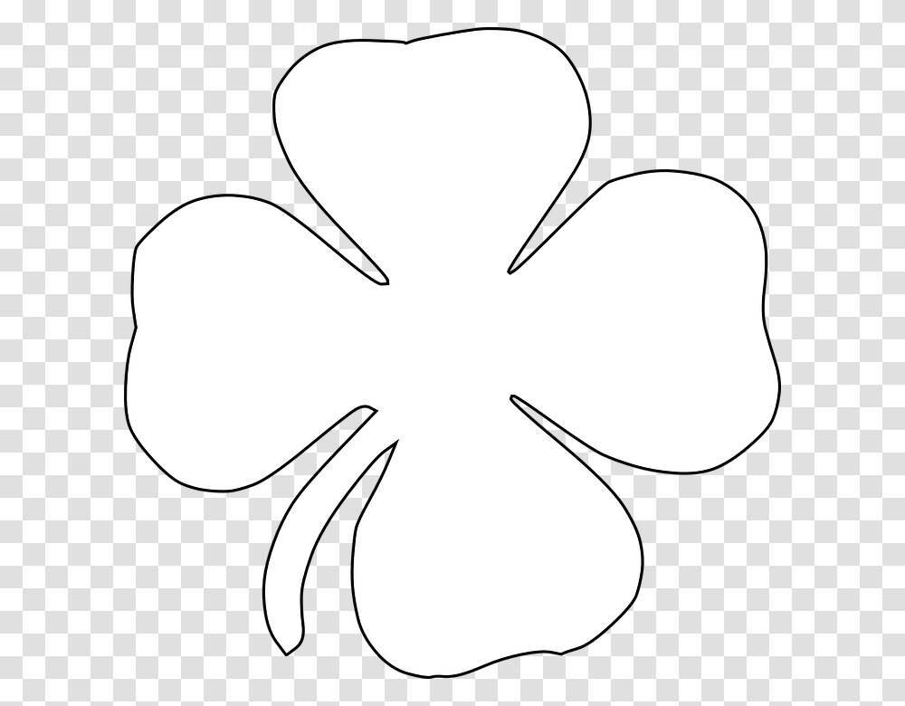Clover Clipart Black And White Four Leaf Clover White, Plant, Outdoors, Flower Transparent Png