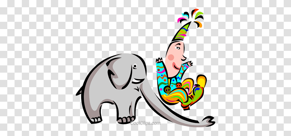 Clown Sliding Down Elephants Trunk Royalty Free Vector Clip Art, Hat, Leisure Activities Transparent Png
