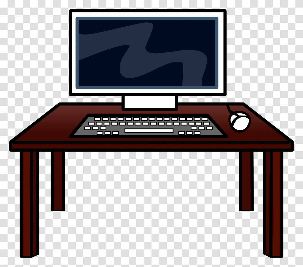 Club Penguin Rewritten Wiki Desk With Computer Clipart, Table, Furniture, Computer Keyboard, Computer Hardware Transparent Png