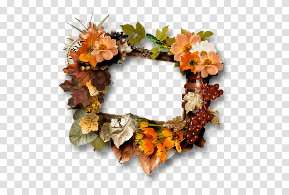 Cluster Fall Autumn Frame Artificial Flower, Plant, Blossom, Wreath, Flower Arrangement Transparent Png