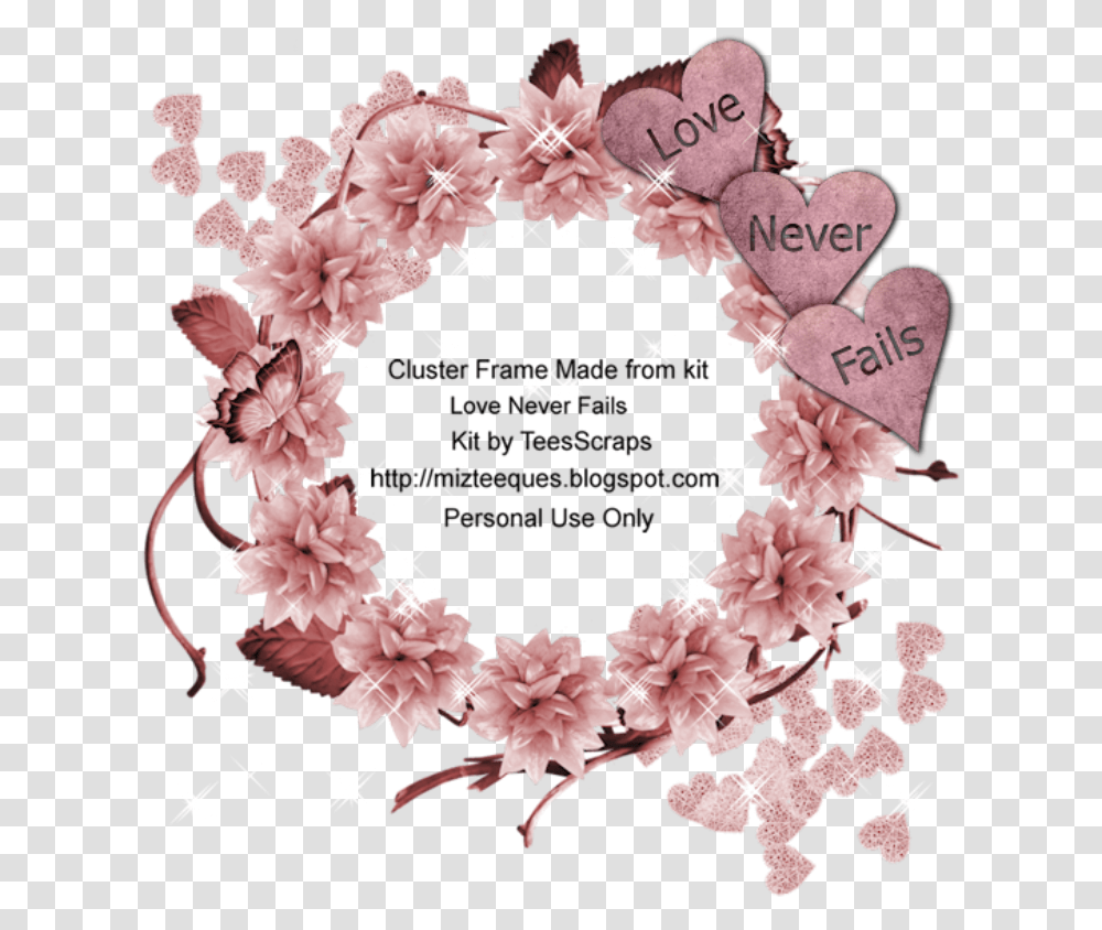 Cluster Frames Preview Of Miz Teeques Love Never Fails Heart, Wreath, Plant, Flower, Blossom Transparent Png