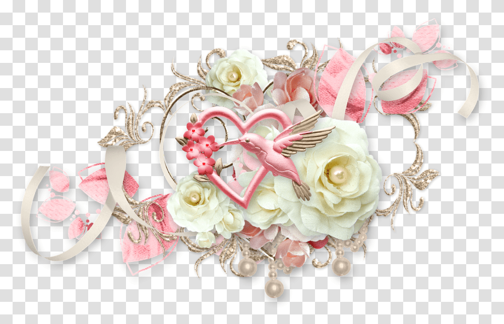 Cluster Heart Bird Hummingbird Rose White Pinkcluster Garden Roses, Plant, Floral Design, Pattern, Graphics Transparent Png
