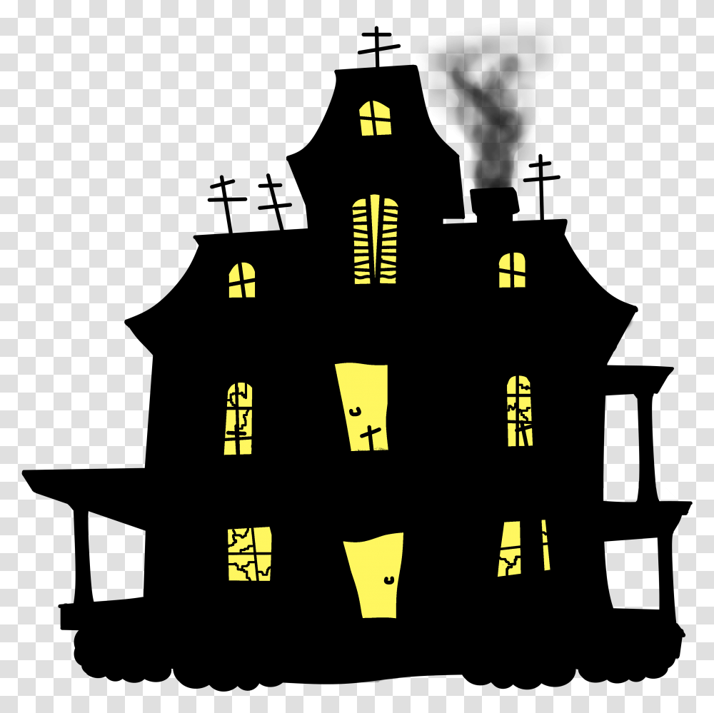 Cm Ac Hauntedhouse Silhouette Halloween Prepositions, Clock, Digital Clock, Pac Man Transparent Png