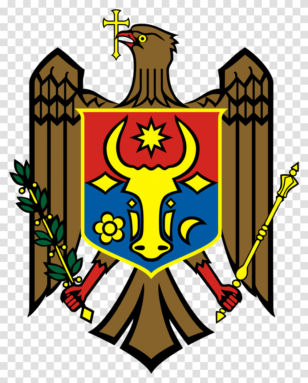 Coat Arms Brown Eagle Bird Bull Head Badge Moldova Flag, Emblem, Animal, Logo Transparent Png