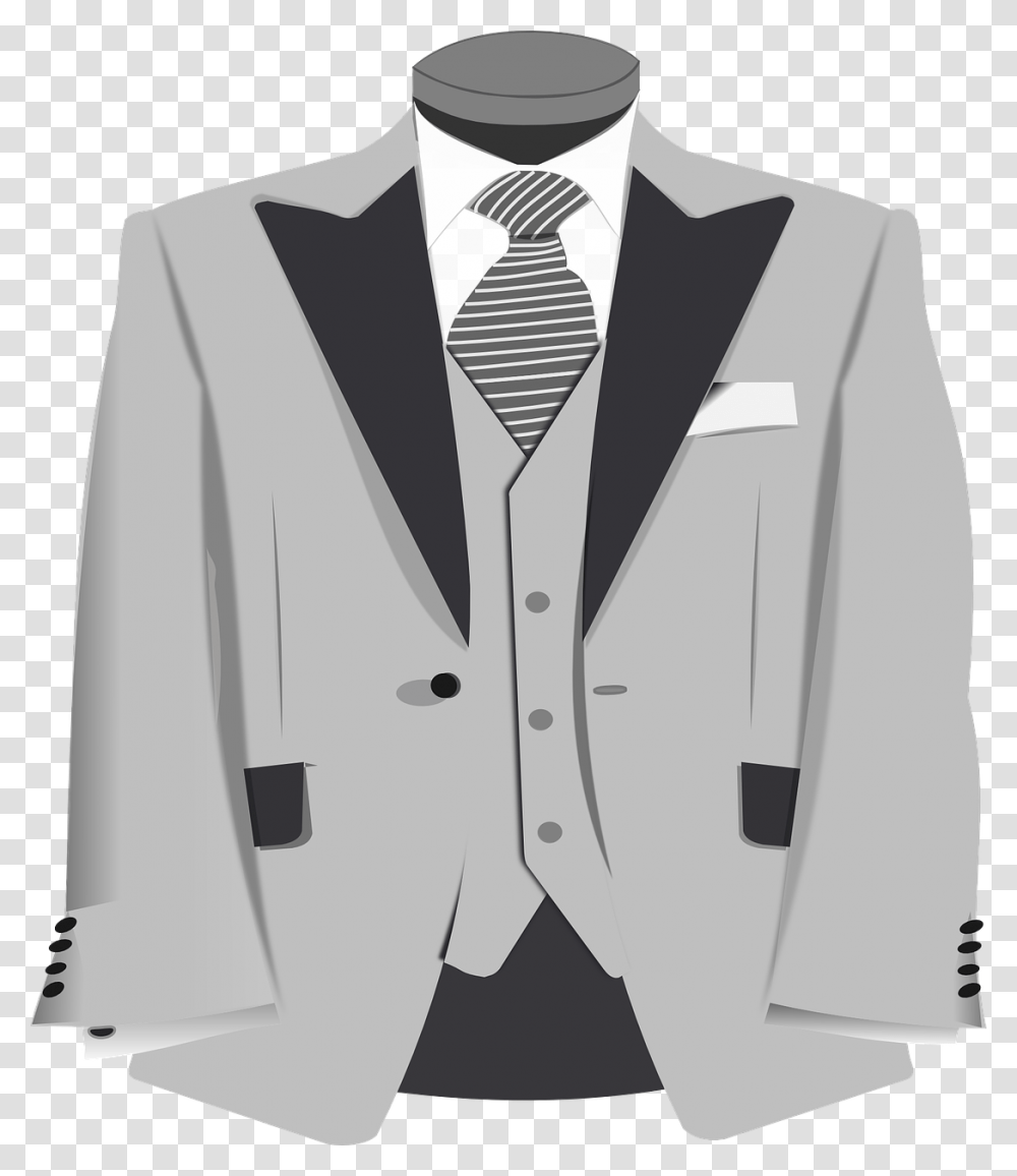 Coat Waistcoat Tie Shirt Jacket Clothing Male Grey Suit Clipart, Apparel, Overcoat, Tuxedo, Accessories Transparent Png