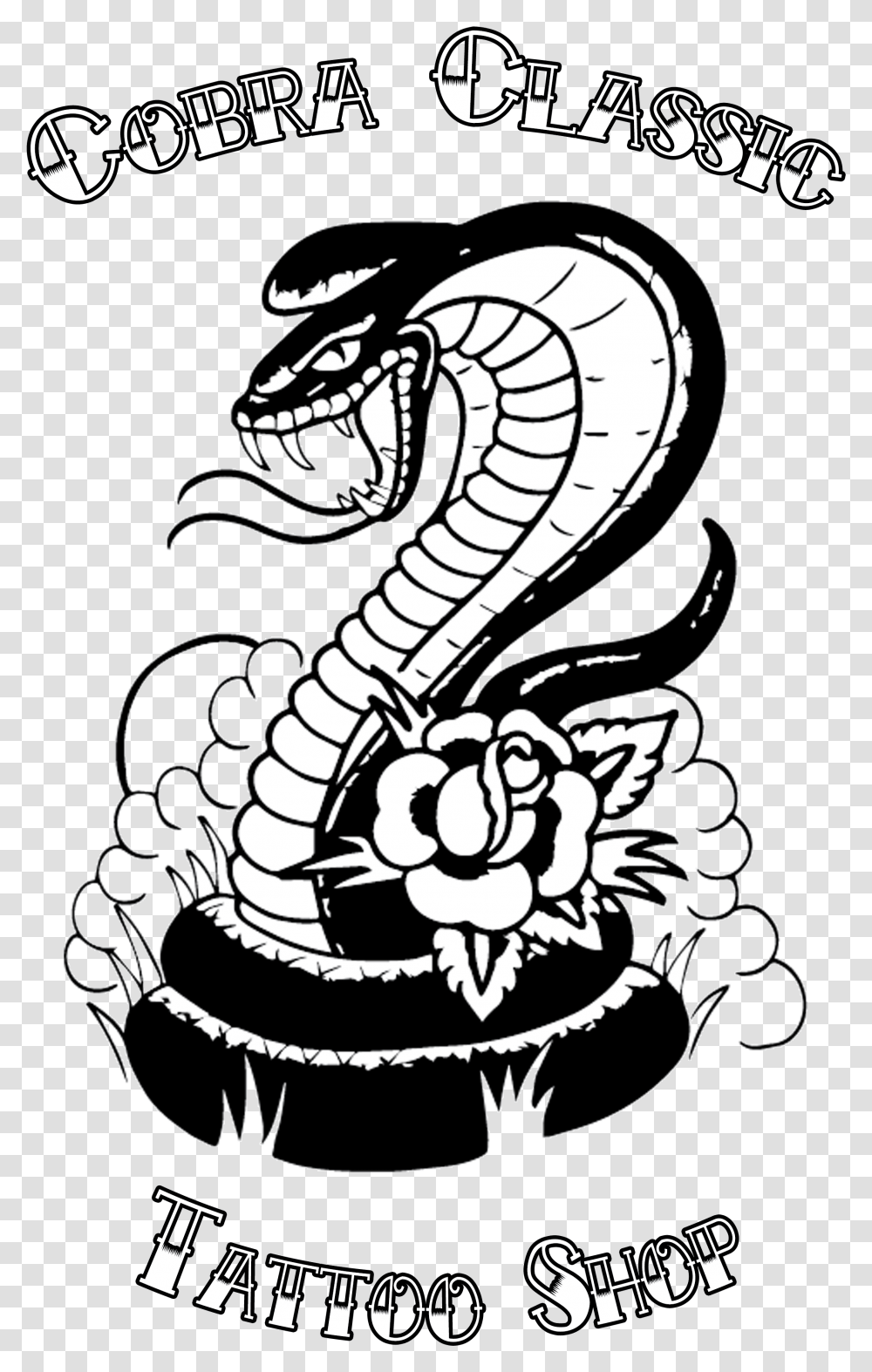 Cobra Classic Tattoo Tattoo Artist Clip Art Classic Tattoos Black And White, Poster, Advertisement, Reptile, Animal Transparent Png