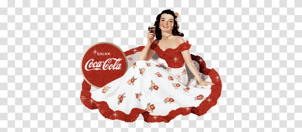Coca Cola Girl 1940s Gif Click To See Her Sparkle Coca Cola 1950 Gif, Person, Clothing, Female, Dress Transparent Png