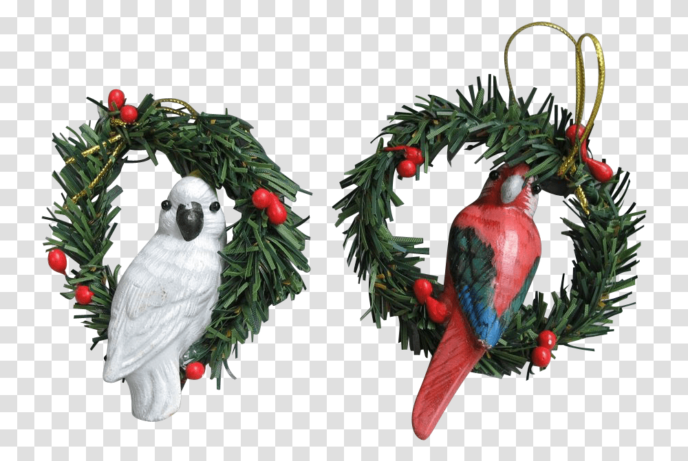 Cockatoo And Macaw Parrot Hand Painted Wood Christmas Christmas Ornament, Bird, Animal, Tree, Plant Transparent Png