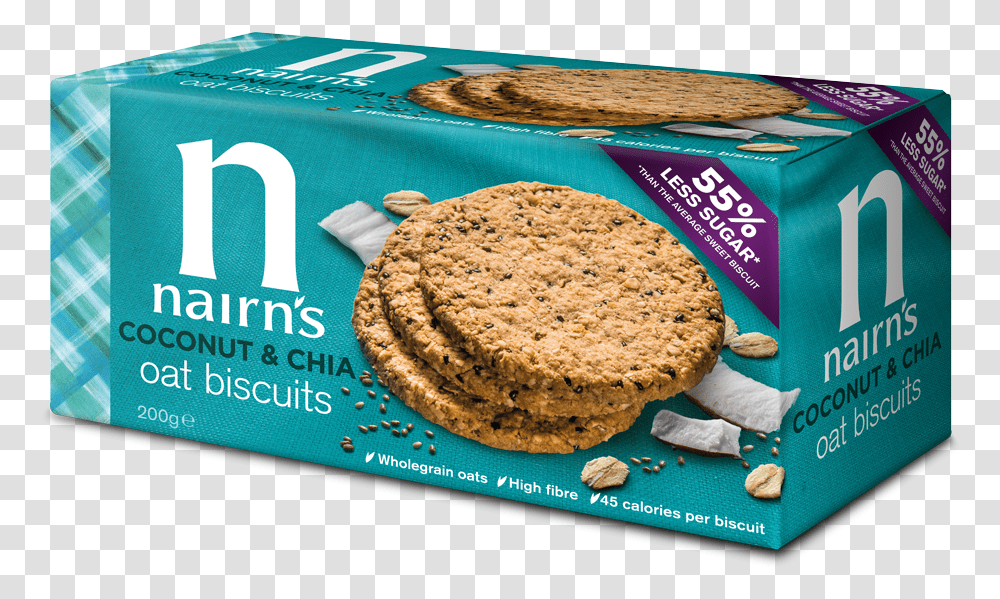 Coconut Amp Chia Oat Biscuits Nairns Coconut And Chia, Bread, Food, Cracker, Cookie Transparent Png