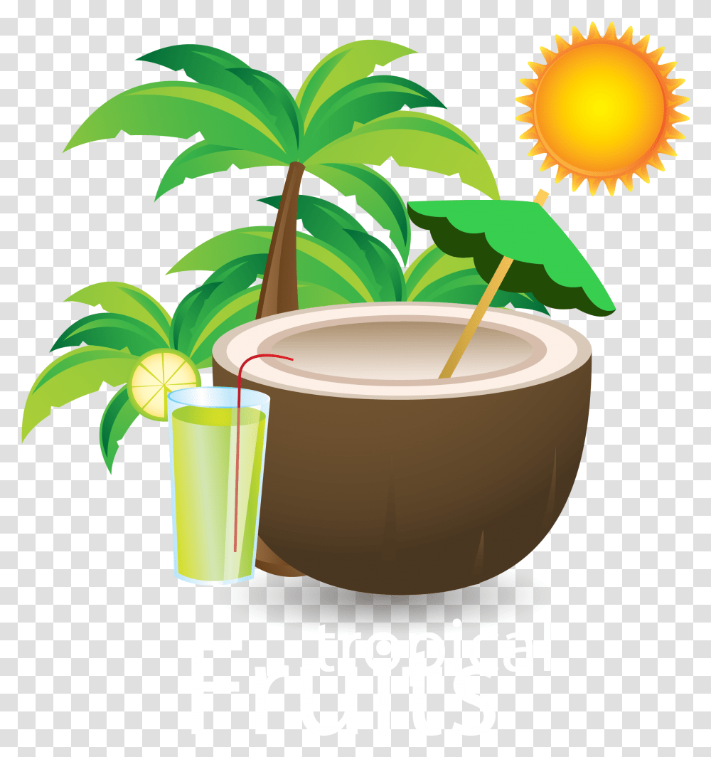 Coconut Clipart Cup Coconut Juice And Trees, Plant, Beverage, Green, Flower Transparent Png