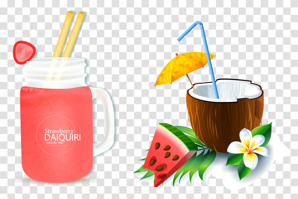 Coconut Drink Painted, Plant, Fruit, Food, Beverage Transparent Png