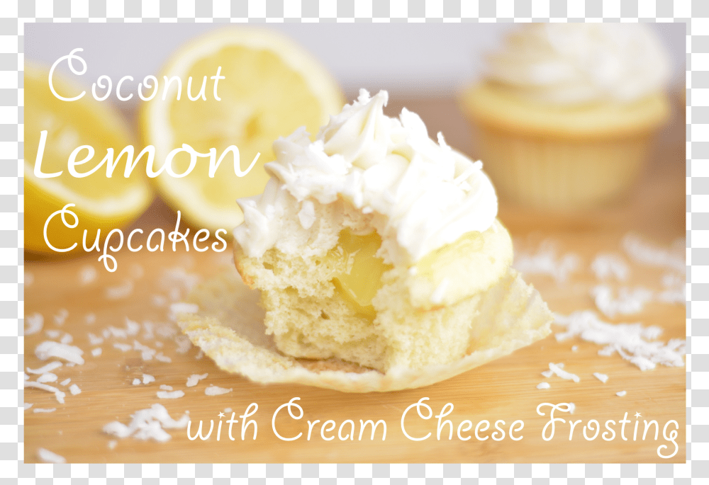 Coconut Lemon Cupcakes Title, Cream, Dessert, Food, Creme Transparent Png