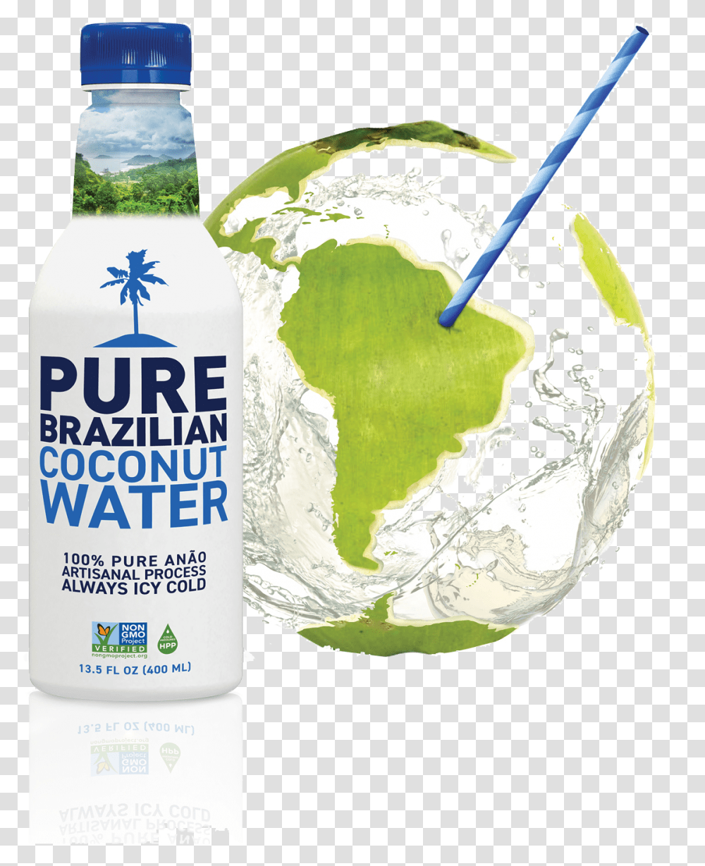 Coconut Water Pure Brazilian Coconut Water, Beverage, Bottle, Bird, Plant Transparent Png