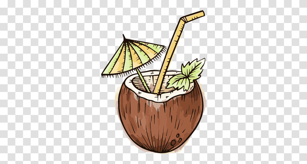 Coconut With Umbrella Watercolor & Svg Coco, Plant, Vegetable, Food, Fruit Transparent Png