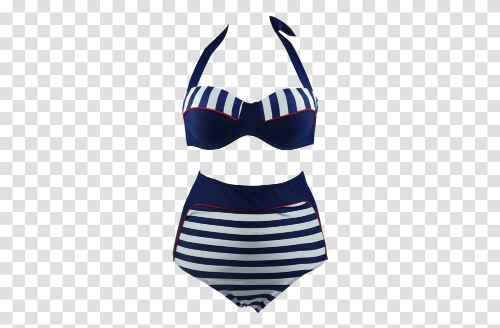 Cocoship Retro Navy Blue Stripe Black Polka Dot High, Apparel, Underwear, Person Transparent Png