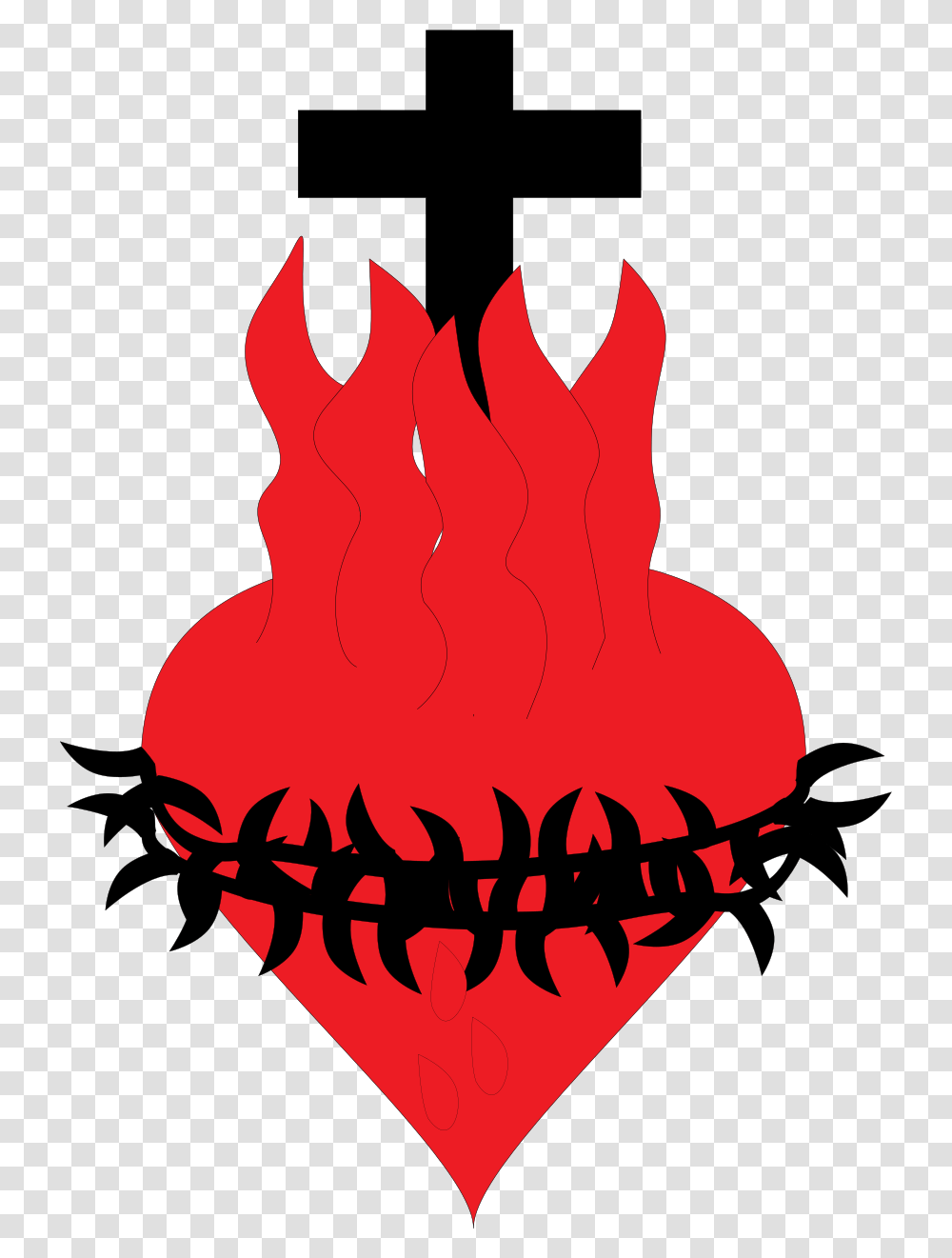 Coeur Croix Heart With Fire And Cross, Flame, Poster, Advertisement, Hand Transparent Png