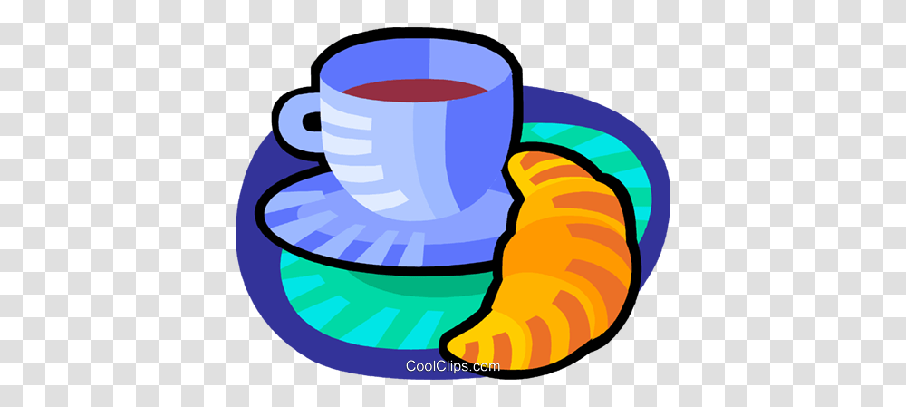 Coffee And Croissant Royalty Free Vector Clip Art Illustration, Pottery, Saucer, Cup, Food Transparent Png