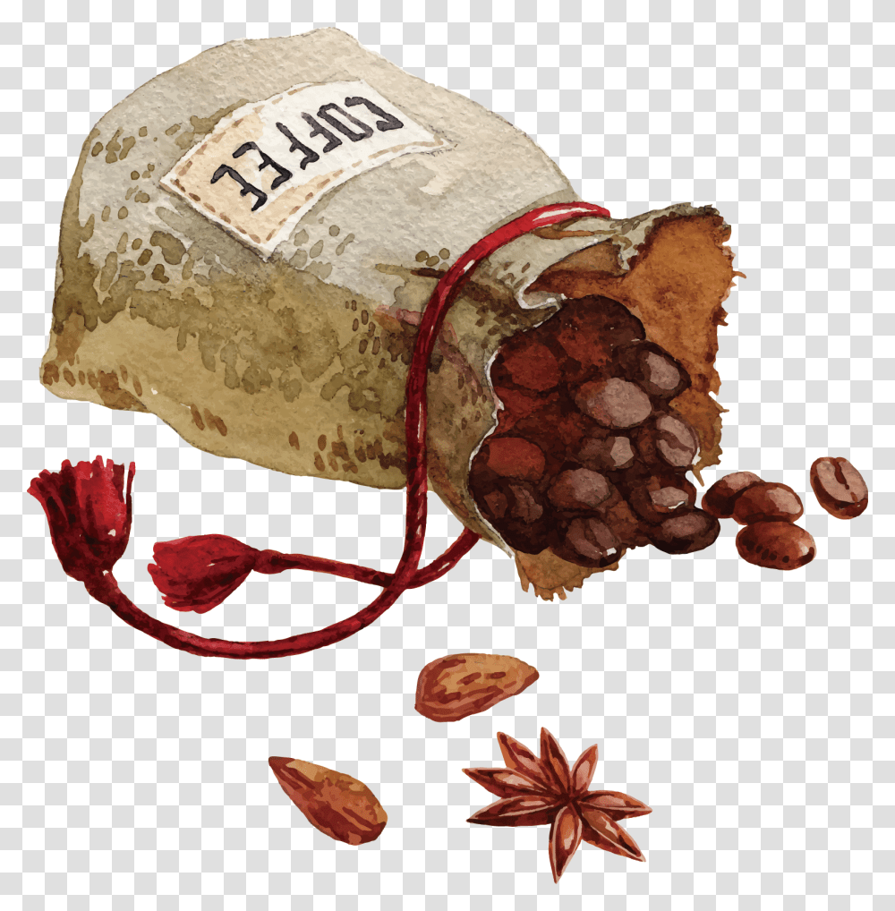 Coffee Bean Cafe Watercolor Painting Coffee Bean Watercolor, Sack, Bag, Anise, Plant Transparent Png