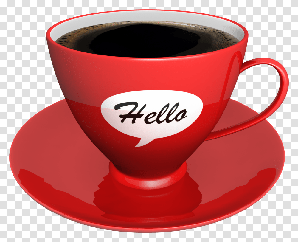 Coffee Cup Image Hello Good Morning Sunday, Pottery, Saucer, Ketchup, Food Transparent Png
