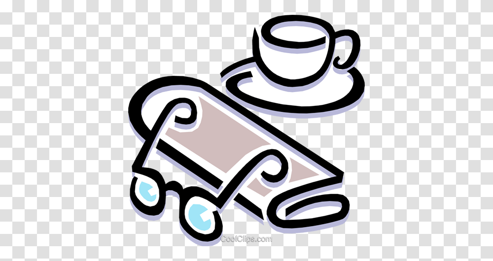 Coffee Cup With Morning Newspaper Royalty Free Vector Clip Art, Pottery, Saucer, Lawn Mower Transparent Png